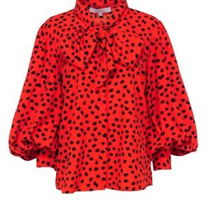 Hunter Bell Vibrant Orange Blouse with Black Spots XS